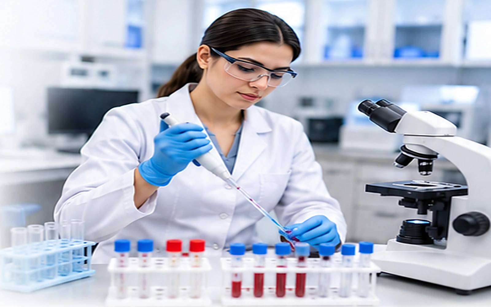 Profesional de laboratorio procesando muestras en un laboratorio clínico